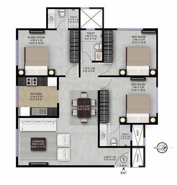 Rental 3 Bedroom 1200 Sq.Ft. Apartment in Lalani Grandeur, Goregaon East Mumbai 5411812