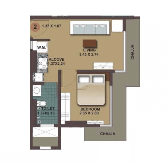 Floor plan of 1 BHK 279 Sq. Ft. Apartment in Lalani Heritage Park, Mumbai