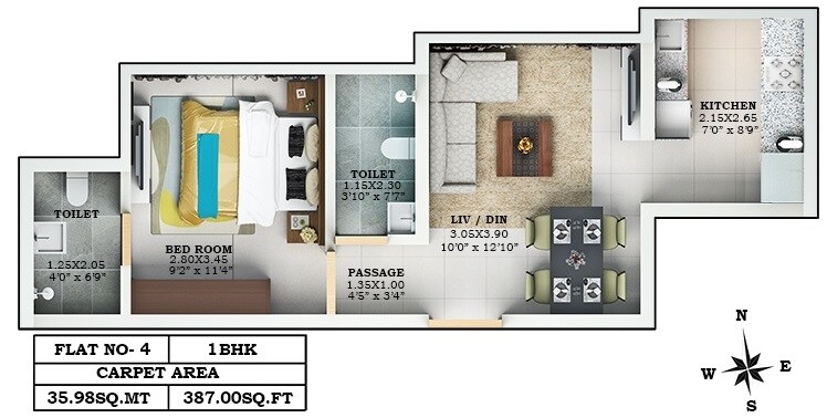 Floor plan of 1 BHK 387 Sq. Ft. Apartment in Lalani Valentine Apartment 1 Wing D, Mumbai