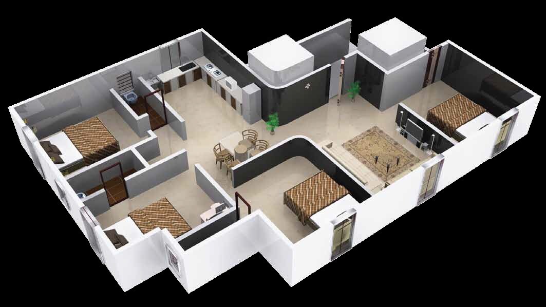 Floor plan of 4 BHK 1245 Sq. Ft. Apartment in Lalit Castle Peak, Mumbai