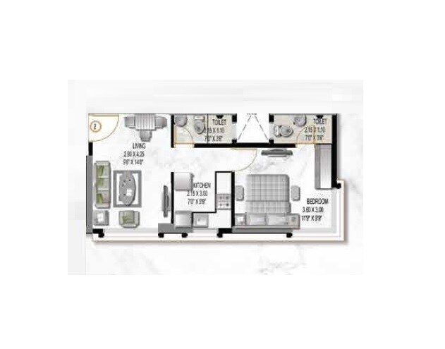 Floor plan of 1 BHK 385 Sq. Ft. Apartment in Landmark Vraj Bhumi Heights, Mumbai