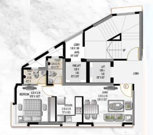 Floor plan of 1 BHK 403 Sq. Ft. Apartment in Landmark Vraj Bhumi Heights, Mumbai