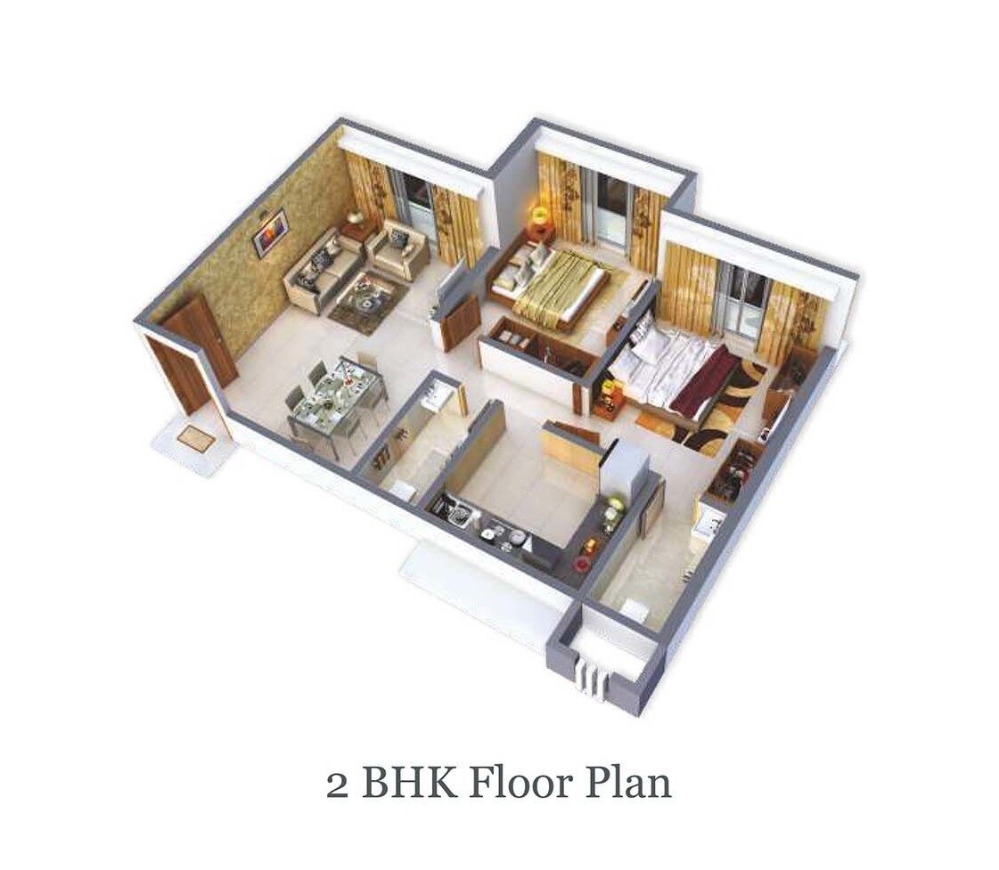 Floor plan of 2 BHK 878 Sq. Ft. Apartment in Lashkaria Empress, Mumbai