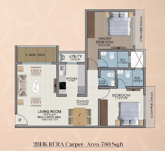 Floor plan of 2 BHK 780 Sq. Ft. Apartment in Lashkaria Indrasukh, Mumbai