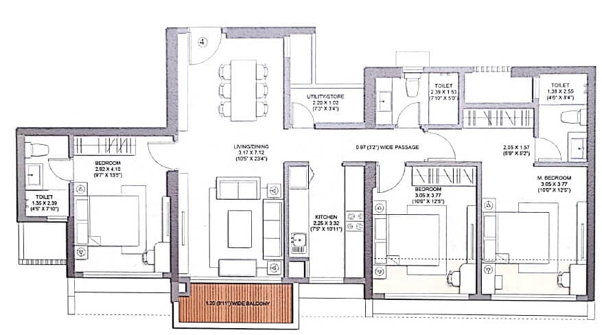 launch code expansia apartment 3bhk 1039sqft 1