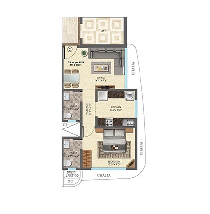Floor plan of 1 BHK 416 Sq. Ft. Apartment in Laxmi Annex, Mumbai