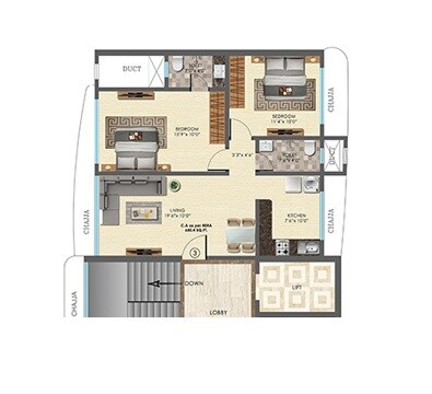 Floor plan of 2 BHK 540 Sq. Ft. Apartment in Laxmi Annex, Mumbai