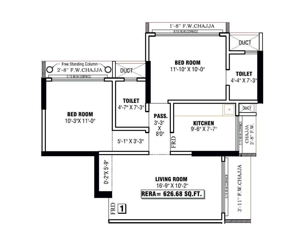 2 BHK 627 Sq. Ft. Apartment