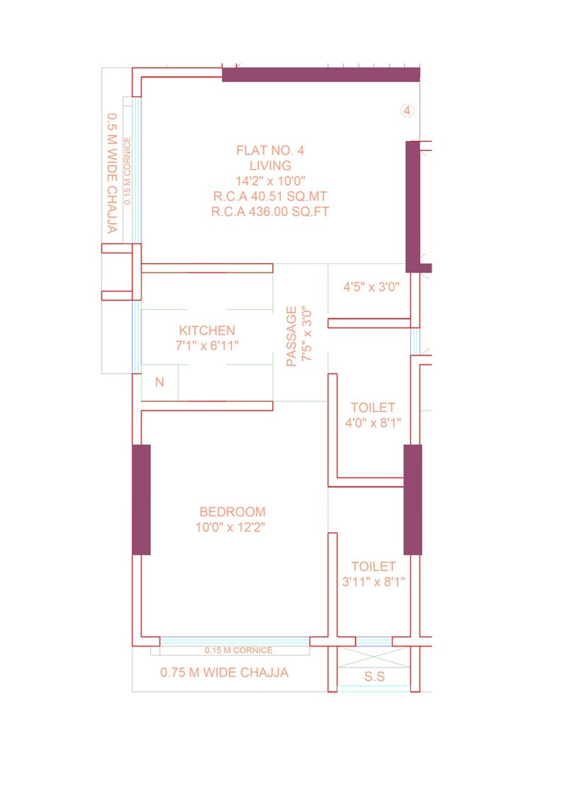 Floor plan of 1 BHK 436 Sq. Ft. Apartment in Laxmi Leela Arhum, Mumbai