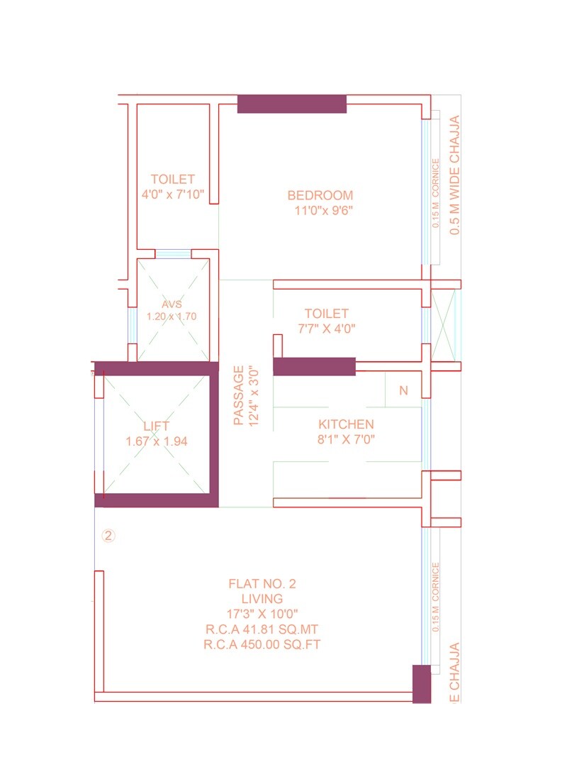 Floor plan of 1 BHK 450 Sq. Ft. Apartment in Laxmi Leela Arhum, Mumbai