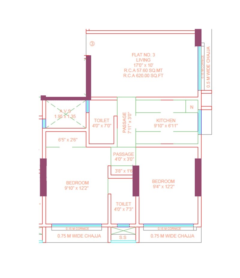 Floor plan of 2 BHK 620 Sq. Ft. Apartment in Laxmi Leela Arhum, Mumbai