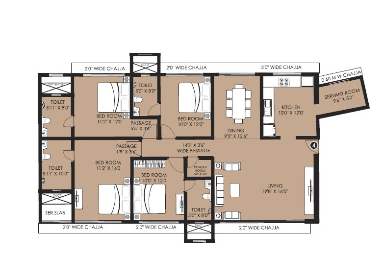 Floor plan of 4 BHK 1510 Sq. Ft. Apartment in Laxmi Raajvilas, Mumbai