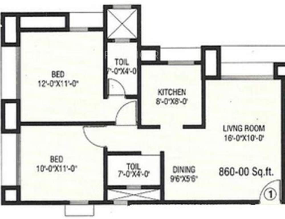 Floor plan of 2 BHK Apartment - 860 sq. ft. in Laxmi Royal Classic, Mumbai