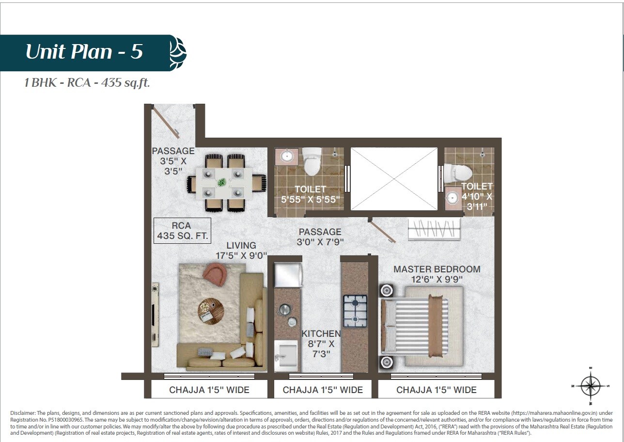 Floor plan of 1 BHK 434 Sq. Ft. Apartment in Laxmi Shrushti Apartment, Mumbai