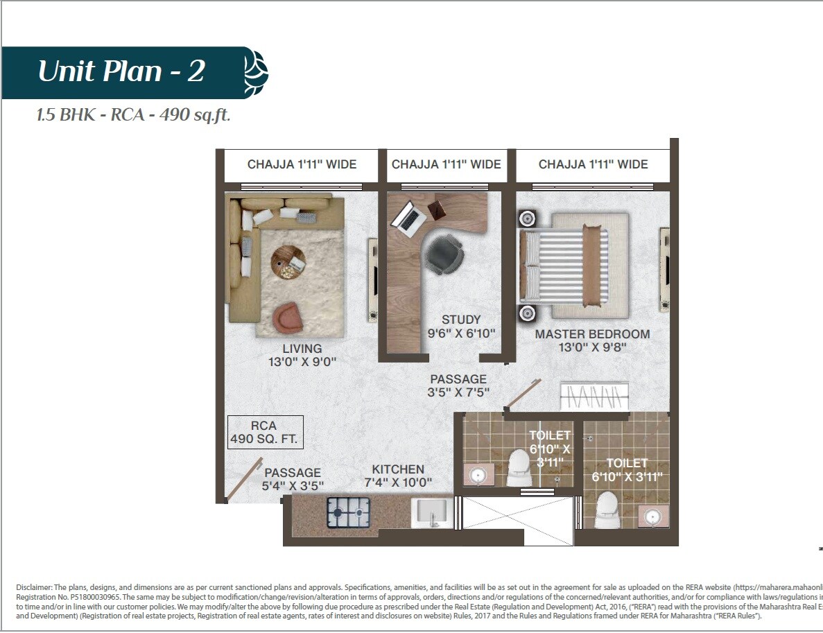 Floor plan of 1 BHK 490 Sq. Ft. Apartment in Laxmi Shrushti Apartment, Mumbai