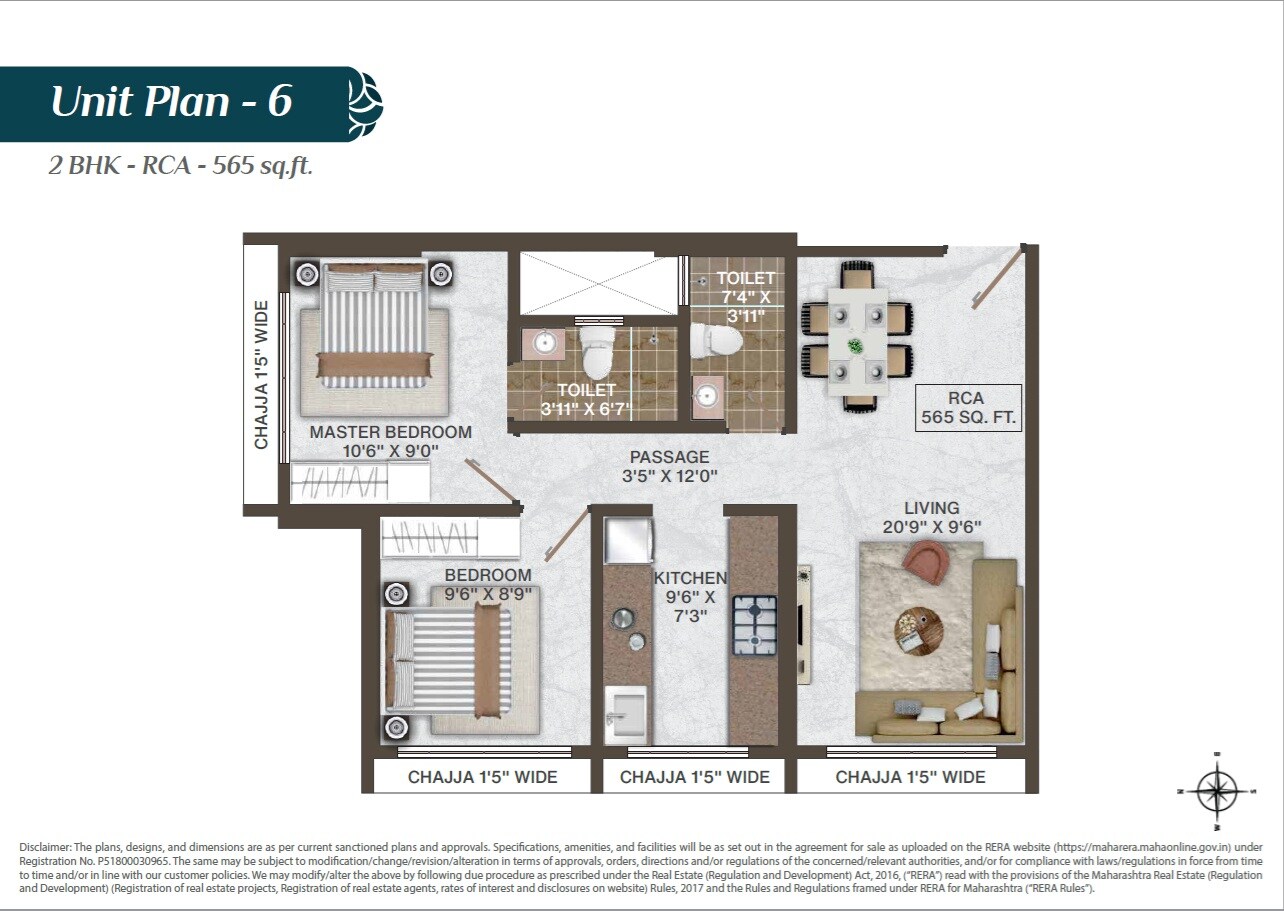 Floor plan of 2 BHK 564 Sq. Ft. Apartment in Laxmi Shrushti Apartment, Mumbai