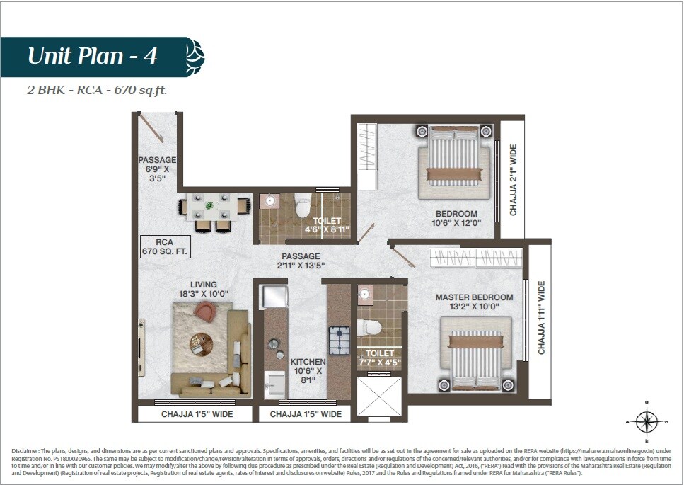 Floor plan of 2 BHK 669 Sq. Ft. Apartment in Laxmi Shrushti Apartment, Mumbai
