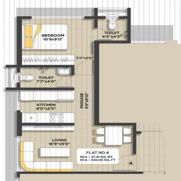 Floor plan of 1 BHK 403 Sq. Ft. Apartment in Laxmidevi Luxury CHS, Mumbai