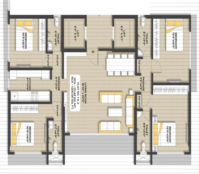 Floor plan of 4 BHK 1200 Sq. Ft. Apartment in Laxmidevi Luxury CHS, Mumbai