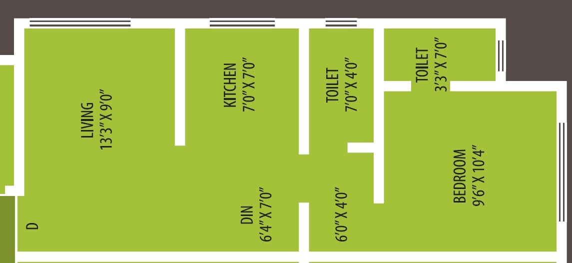 Floor plan of 1 BHK 376 Sq. Ft. Apartment in LD Edifice, Mumbai