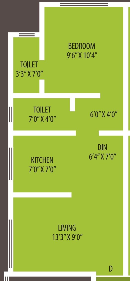 Floor plan of 1 BHK 390 Sq. Ft. Apartment in LD Edifice, Mumbai