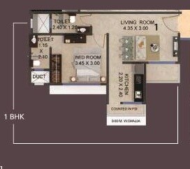 Floor plan of 1 BHK 445 Sq. Ft. Apartment in LD Viceroy, Mumbai