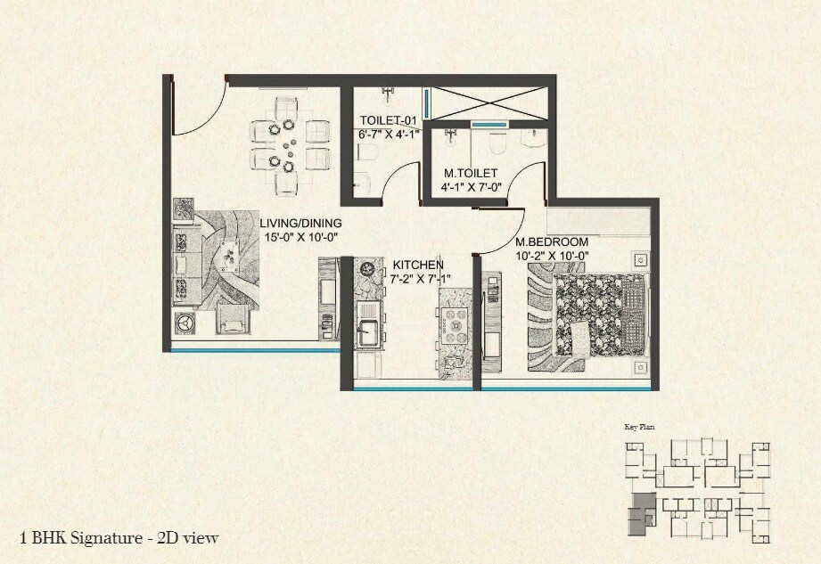 Floor plan of 1 BHK 425 Sq. Ft. Apartment in Level The Residences, Mumbai