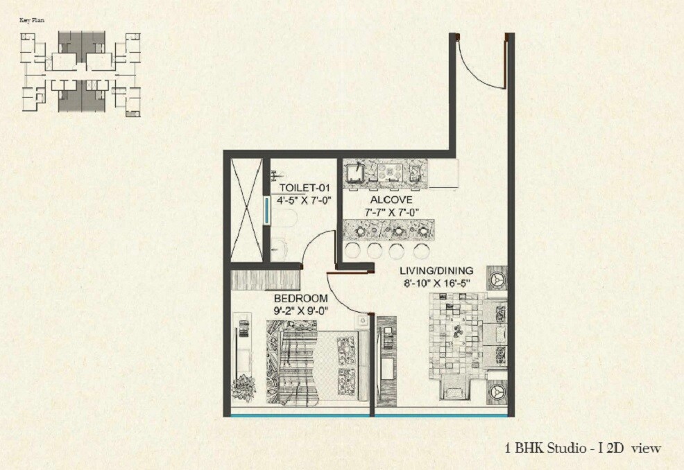 Floor plan of 311 Sq. Ft. Studio in Level The Residences, Mumbai