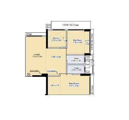 Floor plan of 2 BHK Apartment - 764 sq. ft. in Limra Burj Qadri, Mumbai