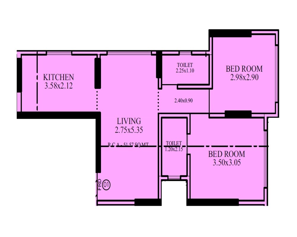 2 BHK 555 Sq. Ft. Apartment