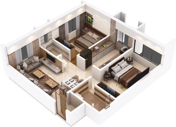 Floor plan of 2 BHK 662 Sq. Ft. Apartment in LK Umang Heights, Mumbai