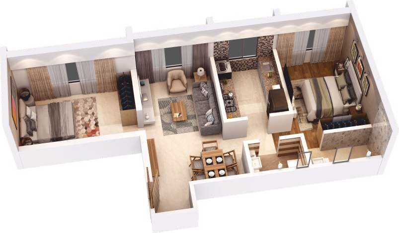 Floor plan of 2 BHK 741 Sq. Ft. Apartment in LK Umang Heights, Mumbai