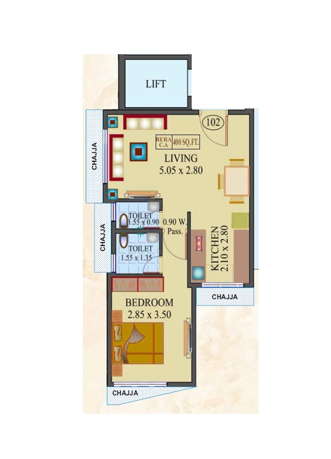 Floor plan of 1 BHK 400 Sq. Ft. Apartment in LMP Mahesh Bhavan CHS, Mumbai