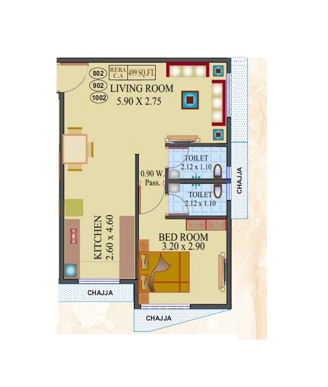 Floor plan of 1 BHK 499 Sq. Ft. Apartment in LMP Mahesh Bhavan CHS, Mumbai