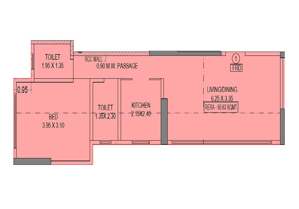 Floor plan of 1 BHK 544 Sq. Ft. Apartment in LN Brightland CHS, Mumbai