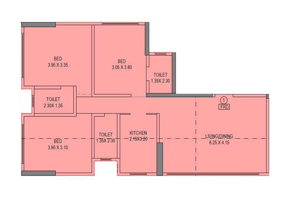 3 BHK 1017 Sq. Ft. Apartment