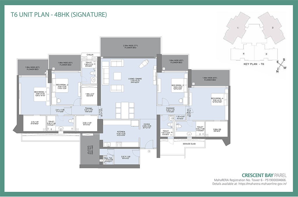 Floor plan of 4 BHK 1731 Sq. Ft. Apartment in LnT Realty Crescent Bay, Mumbai