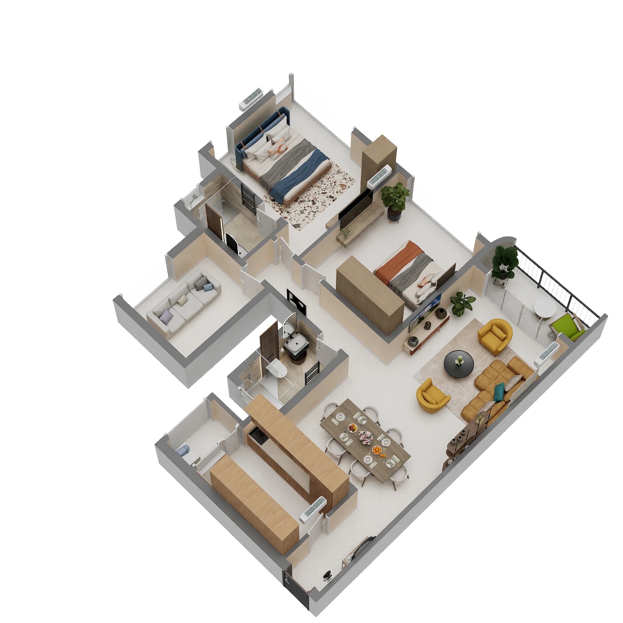 Floor plan of 2 BHK 651 Sq. Ft. Apartment in LnT Realty Emerald Isle, Mumbai