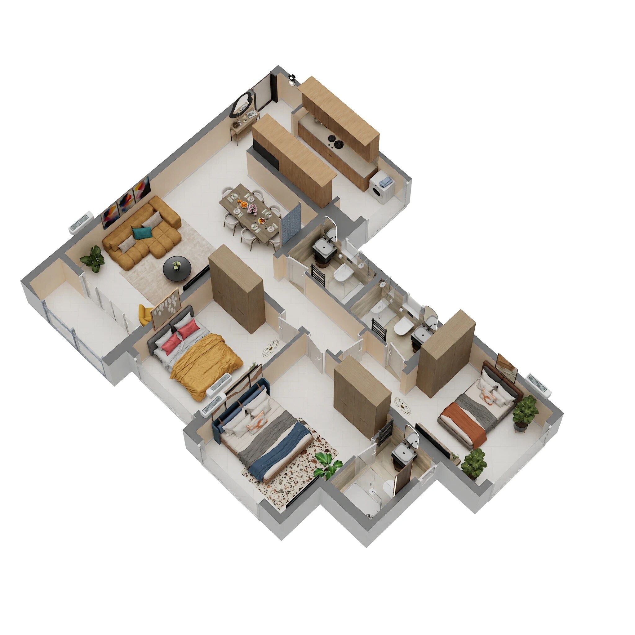 Floor plan of 3 BHK 990 Sq. Ft. Apartment in LnT Realty Emerald Isle, Mumbai