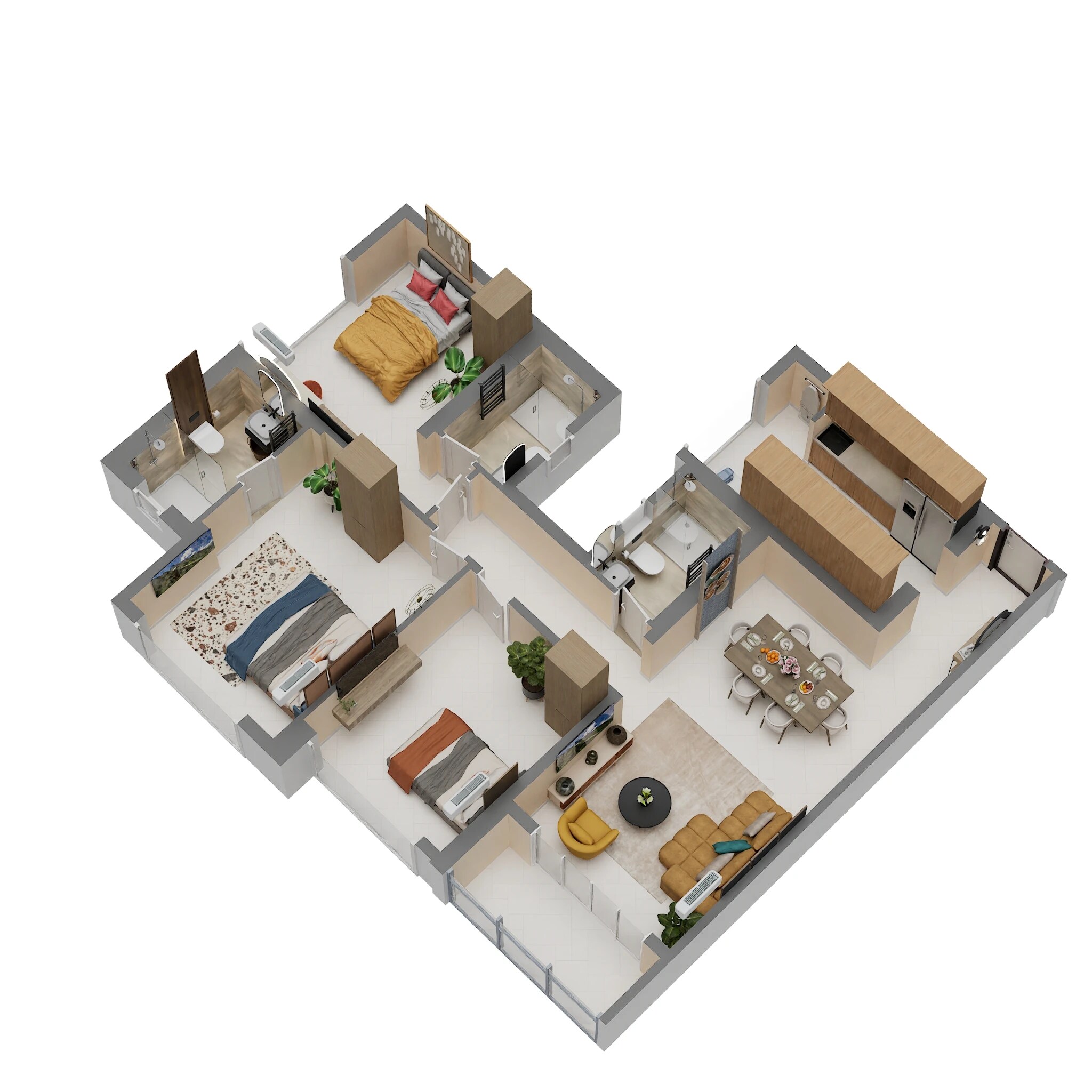 Floor plan of 3 BHK 1241 Sq. Ft. Apartment in LnT Realty Emerald Isle, Mumbai