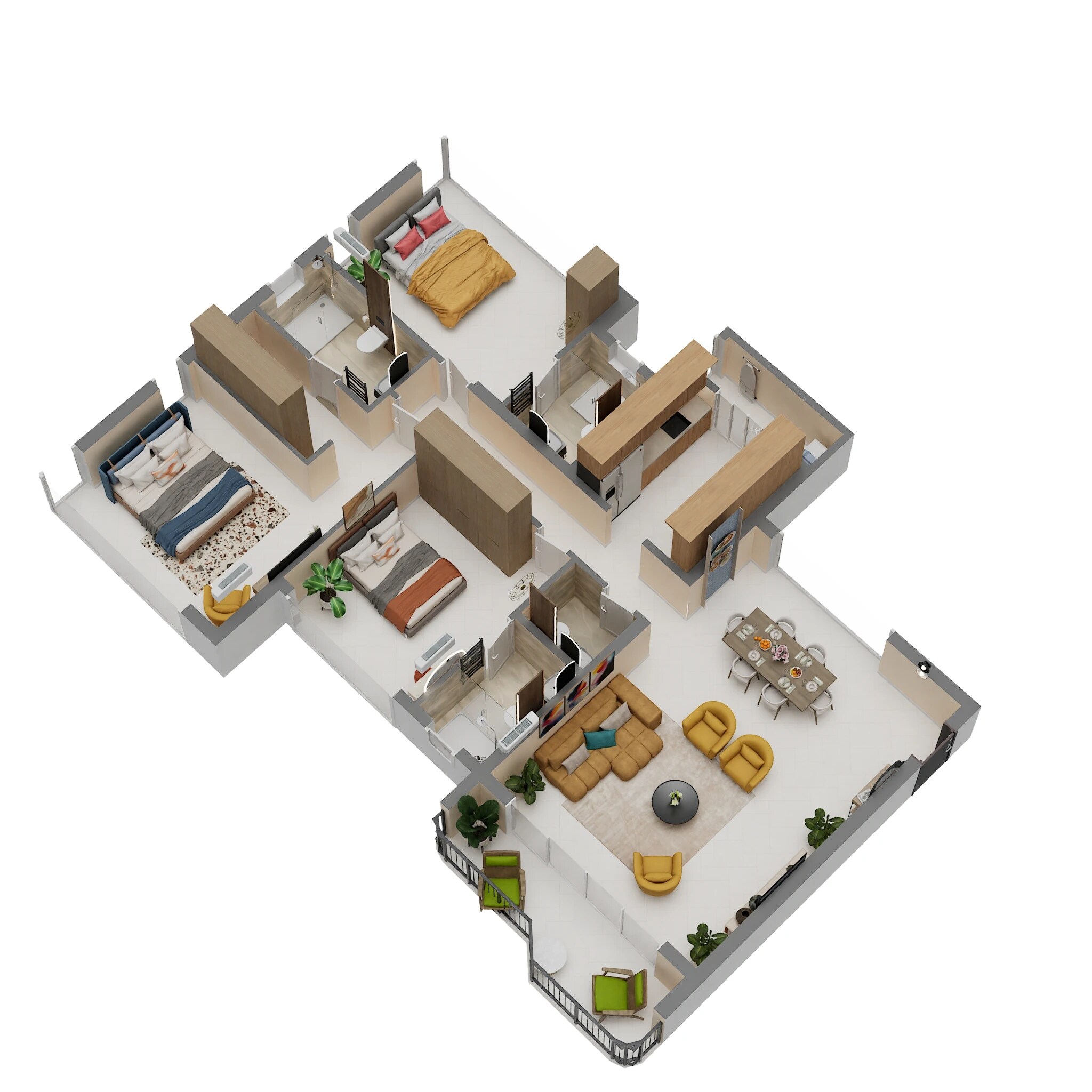 Floor plan of 3 BHK 1020 Sq. Ft. Apartment in LnT Realty Emerald Isle, Mumbai
