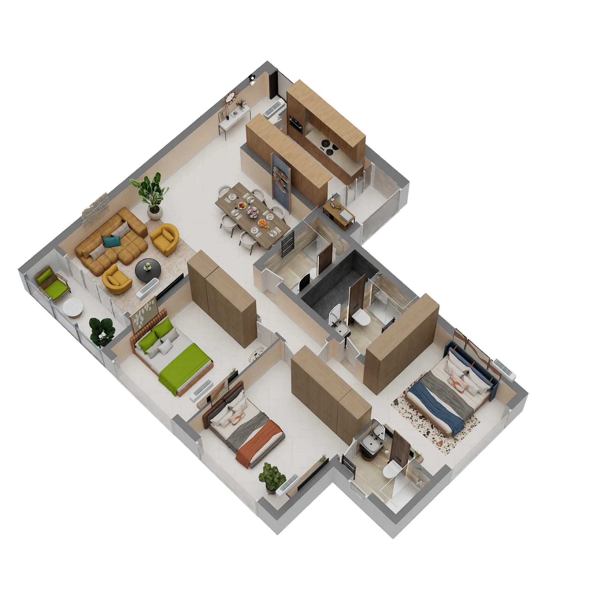 Floor plan of 3 BHK 1375 Sq. Ft. Apartment in LnT Realty Emerald Isle, Mumbai