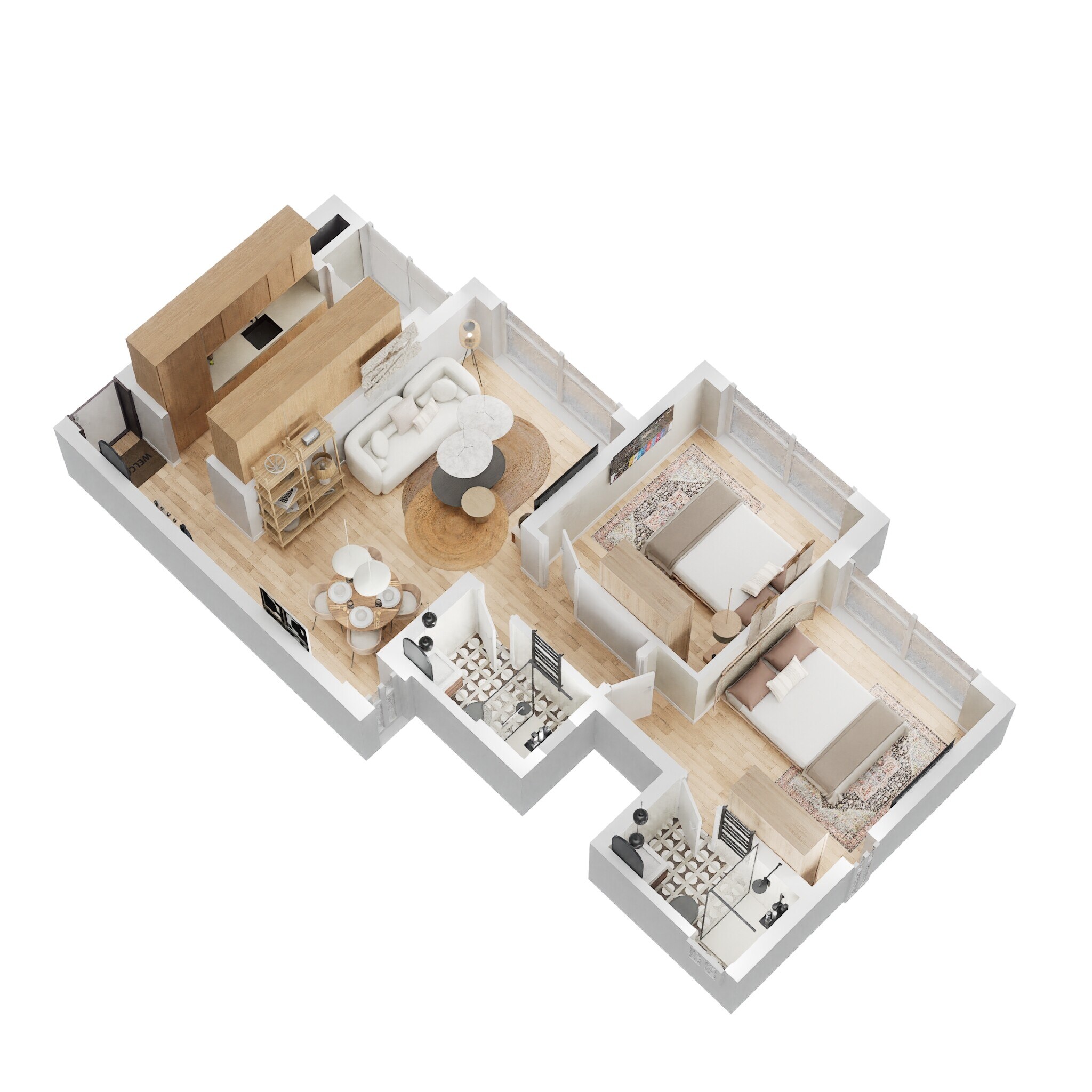 Floor plan of 2 BHK 550 Sq. Ft. Apartment in LnT Veridian, Mumbai