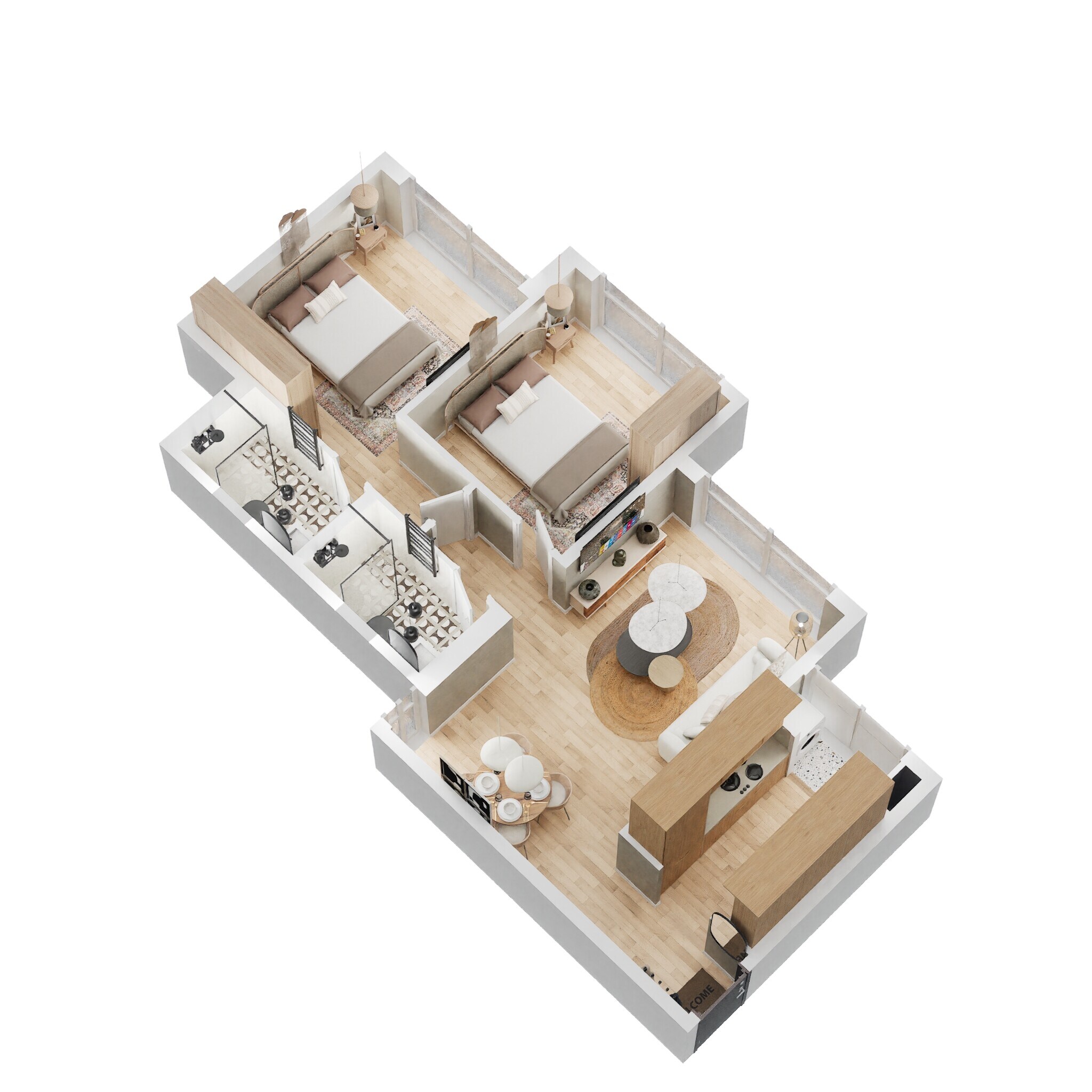 Floor plan of 2 BHK 650 Sq. Ft. Apartment in LnT Veridian, Mumbai
