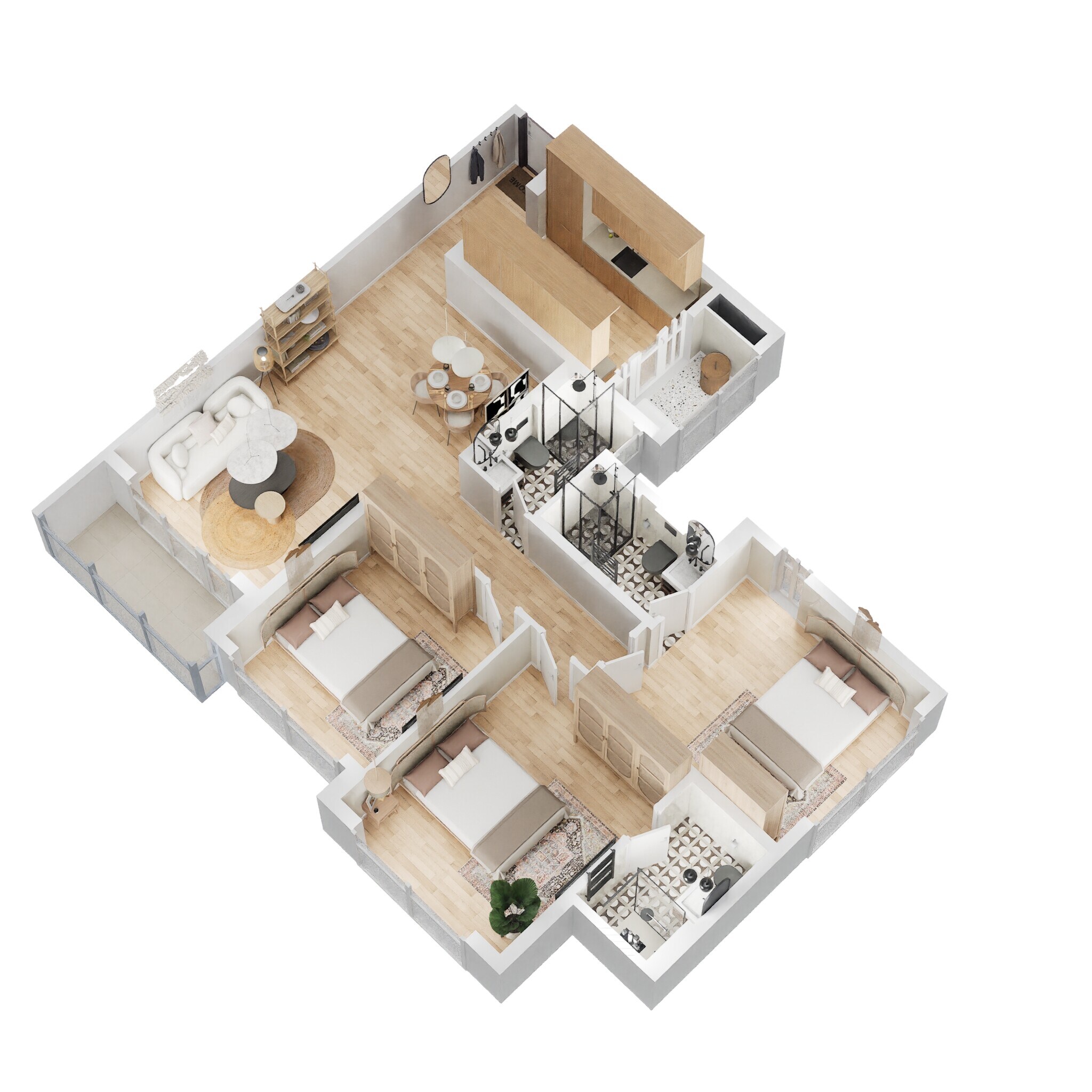 Floor plan of 3 BHK 990 Sq. Ft. Apartment in LnT Veridian, Mumbai