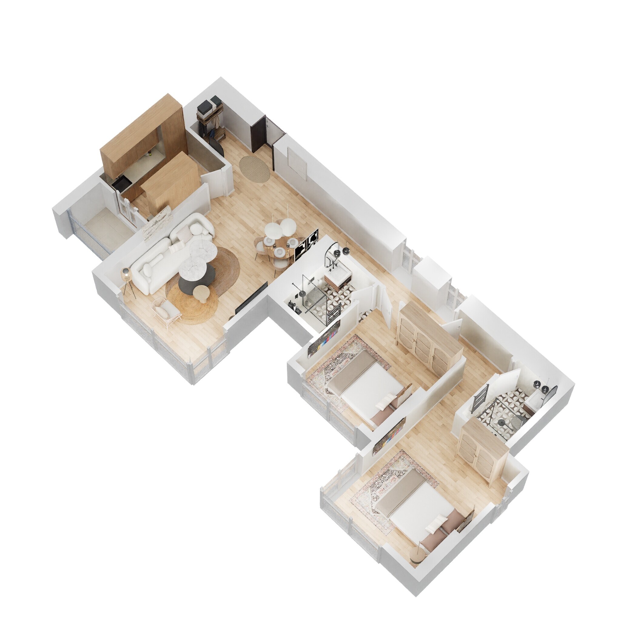 Floor plan of 2 BHK 857 Sq. Ft. Apartment in Lodha Allura, Mumbai