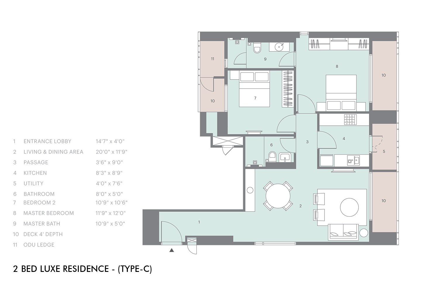 Floor plan of 2 BHK 673 Sq. Ft. Apartment in Lodha Altia, Mumbai