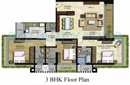 Floor plan of 3 BHK 2090 Sq. Ft. Apartment in Lodha Aria, Mumbai