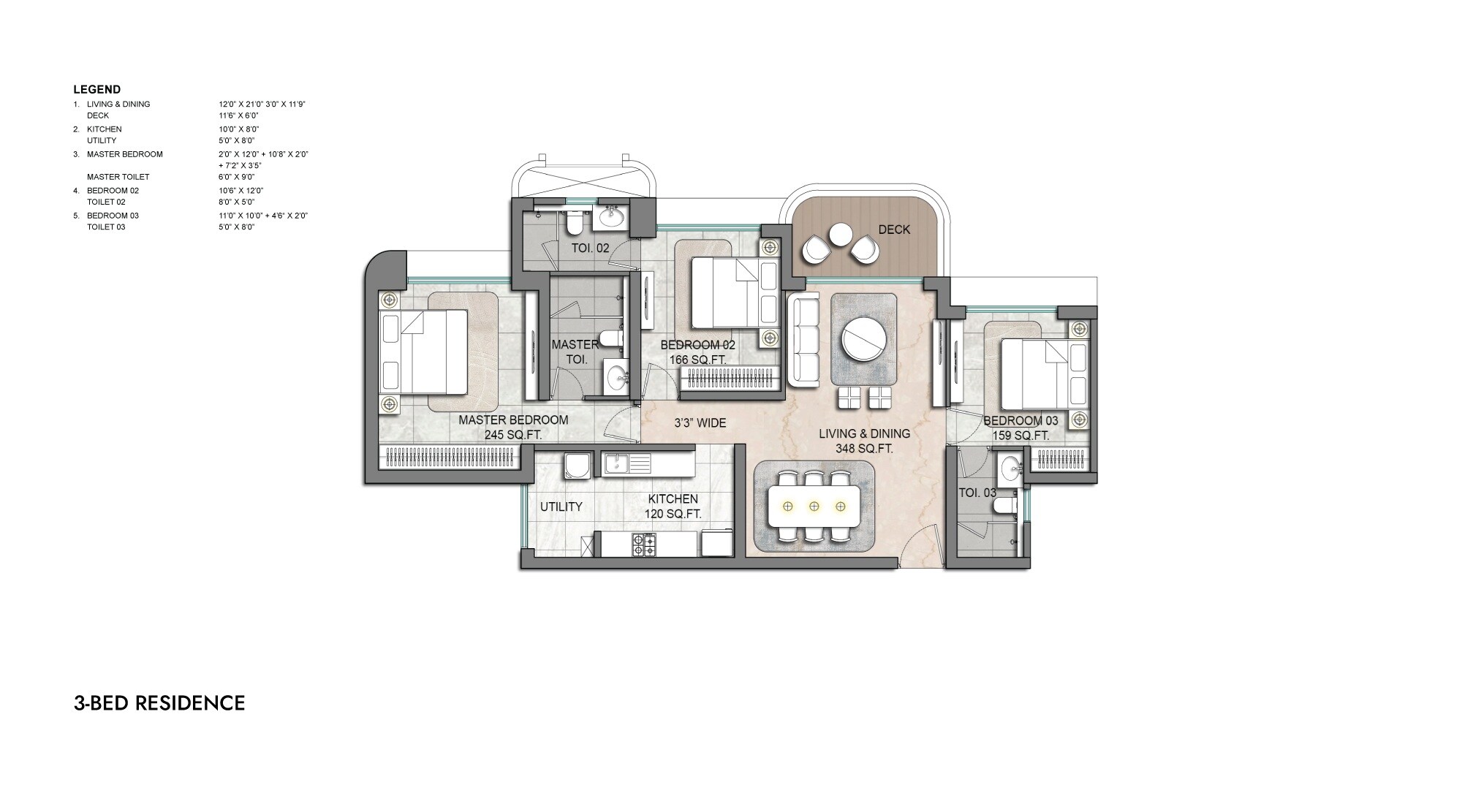Floor plan of 3 BHK 1158 Sq. Ft. Apartment in Lodha Aureus, Mumbai