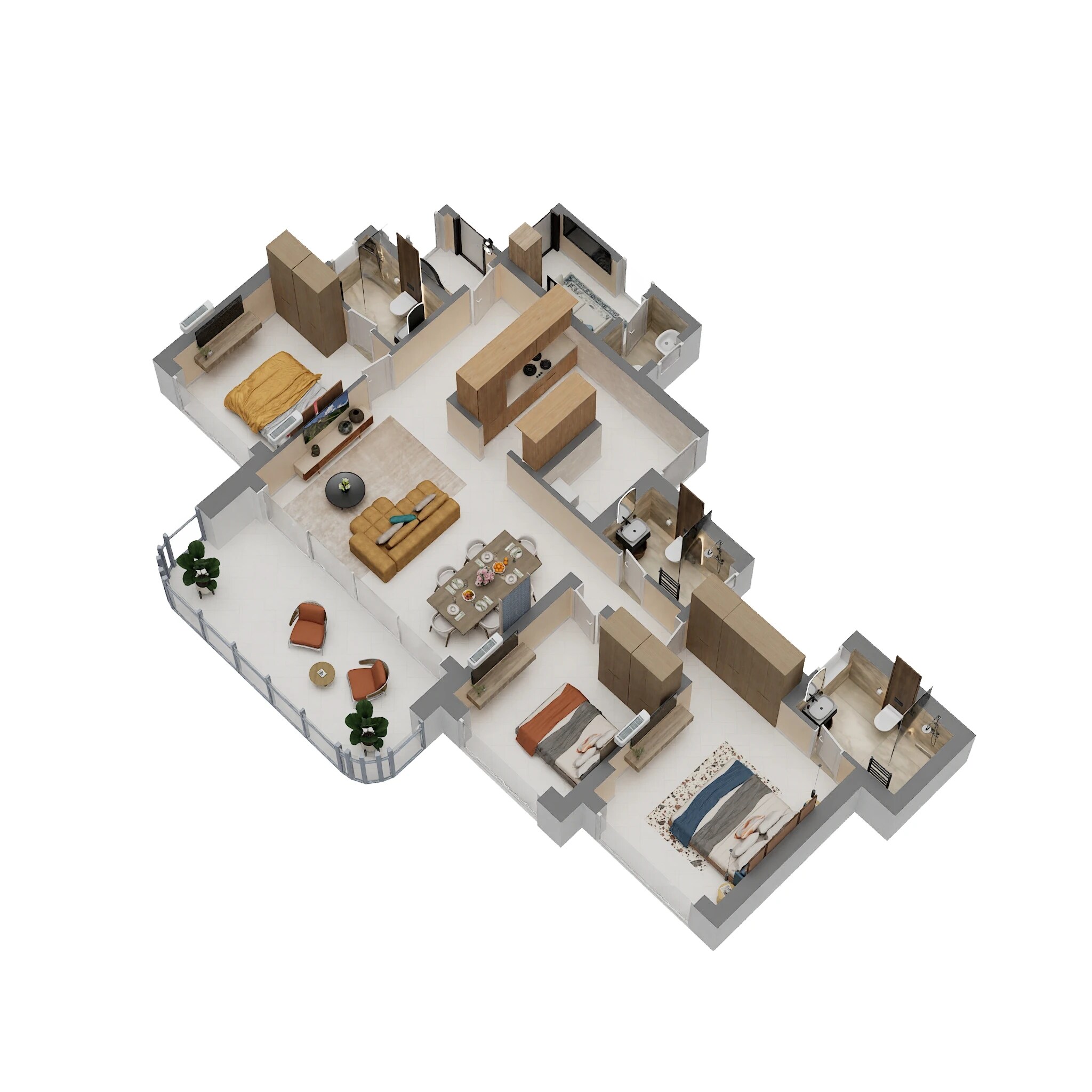 Floor plan of 3 BHK 1436 Sq. Ft. Apartment in Lodha Aureus, Mumbai
